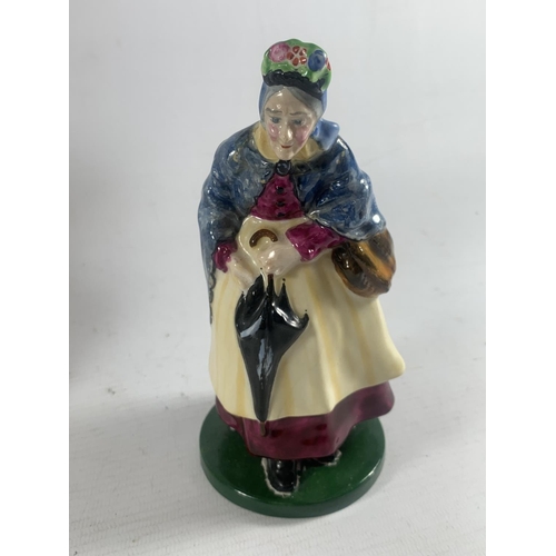 709 - TWO FIGURES TO INCLUDE A VINTAGE WADE ROMANCE AND A CROWN STAFFORDSHIRE LADY WITH UMBRELLA