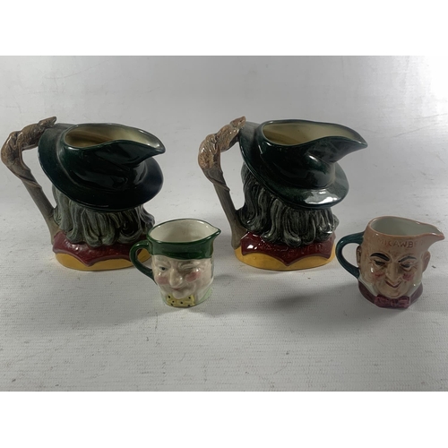 765 - FOUR TOBY JUGS TO INCLUDE TWO ROYAL DOULTON PIED PIPER