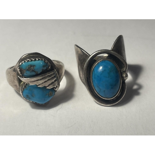 630A - TWO SILVER RINGS WITH NAVAJO STONES