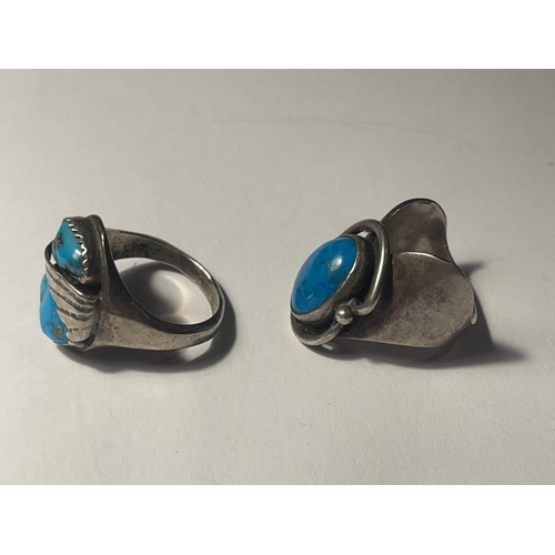 630A - TWO SILVER RINGS WITH NAVAJO STONES