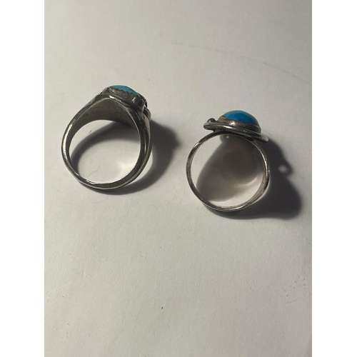 630A - TWO SILVER RINGS WITH NAVAJO STONES