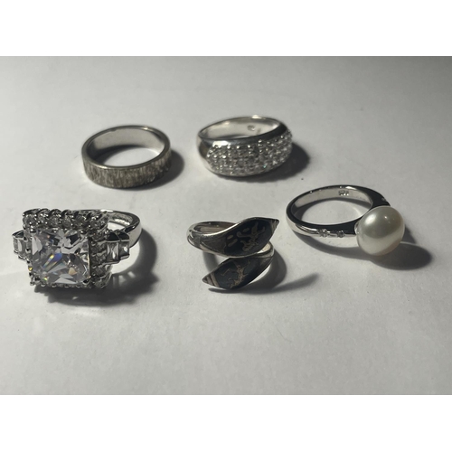 632A - FIVE VARIOUS SILVER RINGS