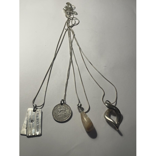 641A - FOUR SILVER NECKLACES WITH PENDANTS