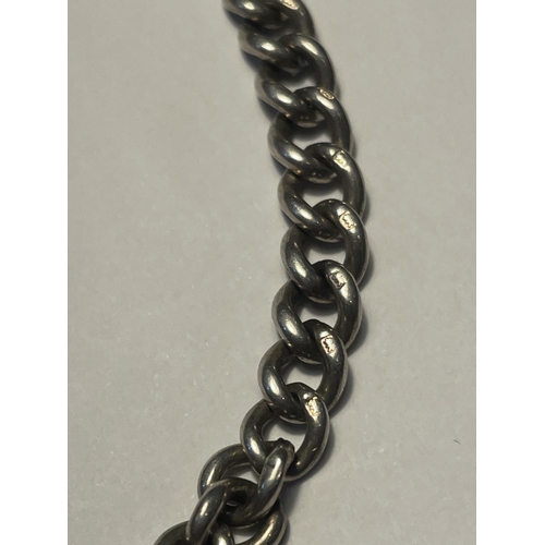 644 - A SILVER DOUBLE ALBERT WATCH CHAIN EACH LINK STAMPED WITH A HALLMARKED BIRMINGHAM SILVER FOB