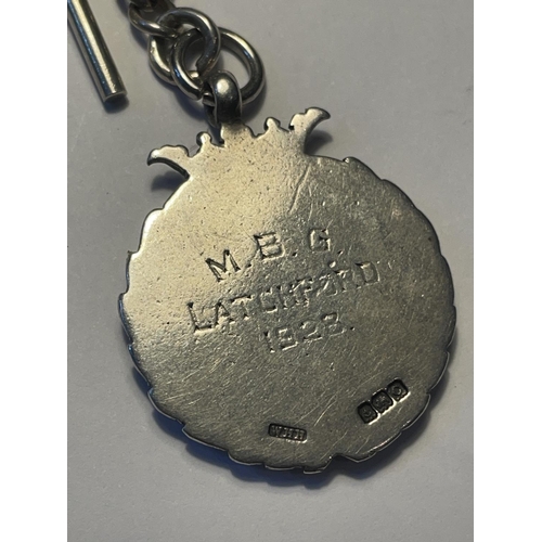 644 - A SILVER DOUBLE ALBERT WATCH CHAIN EACH LINK STAMPED WITH A HALLMARKED BIRMINGHAM SILVER FOB