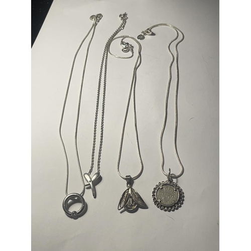 649A - FOUR SILVER NECKLACES WITH PENDANTS