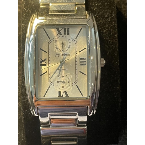 650 - AN AMADEUS WRSIT WATCH IN A PRESENTATION BOX SEEN WORKING BUT NO WARRANTY