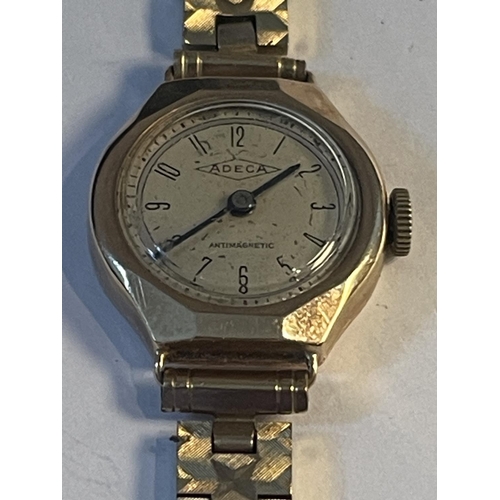 656 - A 9 CARAT GOLD ADECA AUTOMATIC WRIST WATCH WITH GOLD PLATED STRAP