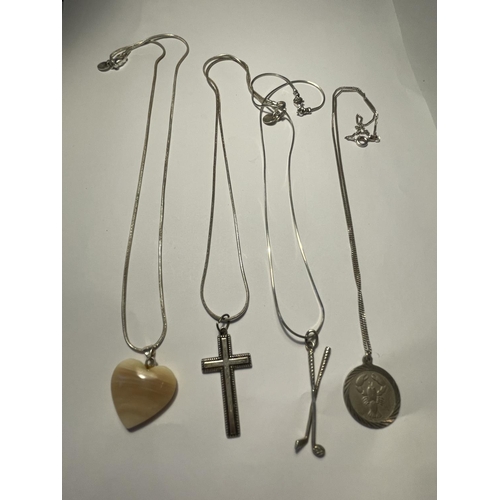 674 - FOUR SILVER NECKLACES WITH PENDANTS