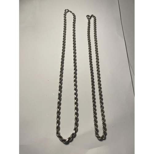 677 - TWO SILVER ROPE CHAIN NECKLACES LENGTH 18 INCHES