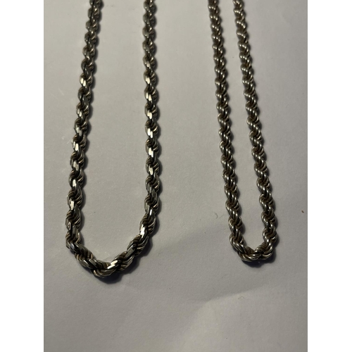 677 - TWO SILVER ROPE CHAIN NECKLACES LENGTH 18 INCHES