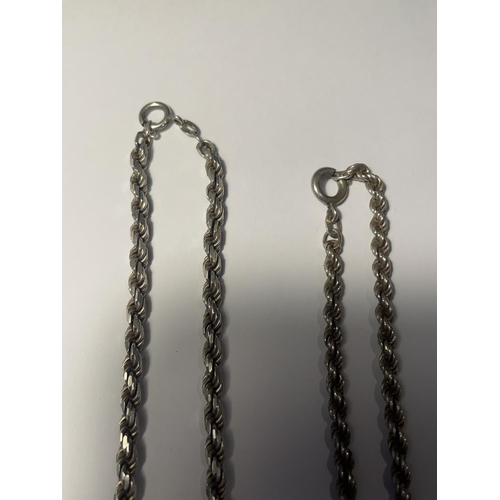 677 - TWO SILVER ROPE CHAIN NECKLACES LENGTH 18 INCHES