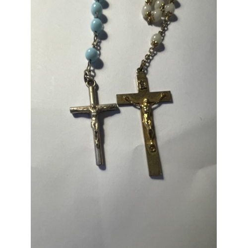 681 - TWO SETS OF ROSARY BEADS WITH CROSS PENDANTS