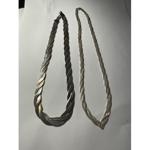 689 - TWO SILVER TWIST FLAT LINK NECKLACES ONE WITH SILVER GILT