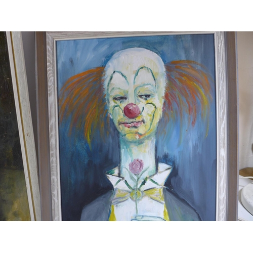 316 - E.PENNINGTON (BRITISH 20TH CENTURY) THREE PICTURES OF CLOWNS, TWO OILS ON BOARD, ONE ON CANVAS, SIZE... 