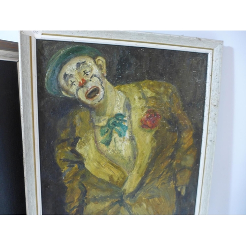 316 - E.PENNINGTON (BRITISH 20TH CENTURY) THREE PICTURES OF CLOWNS, TWO OILS ON BOARD, ONE ON CANVAS, SIZE... 