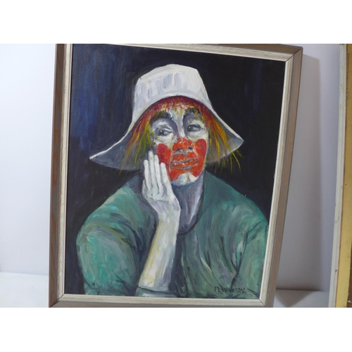 316 - E.PENNINGTON (BRITISH 20TH CENTURY) THREE PICTURES OF CLOWNS, TWO OILS ON BOARD, ONE ON CANVAS, SIZE... 