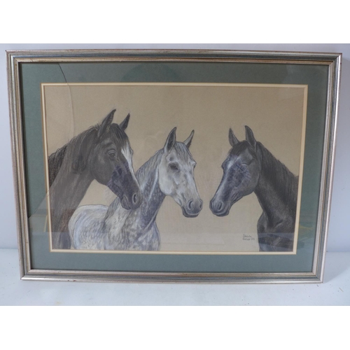 319 - SHEILA EXCELL (BRITISH 20TH CENTURY) STUDY OF THREE HORSES, PASTEL, SIGNED AND DATED 83, 33X50CM, FR... 