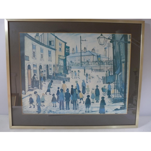 321 - L.S.LOWRY, 'STREET PARADE', COLOURED PRINT, 45X60CM, FRAMED AND GLAZED