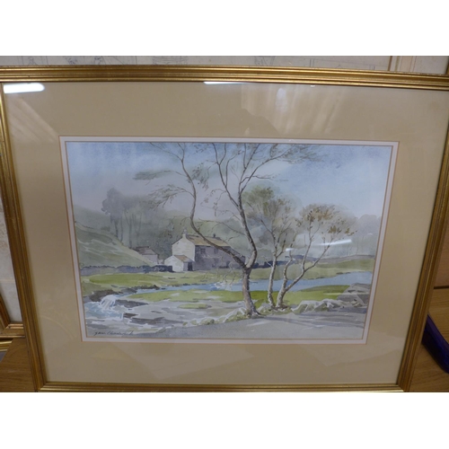 336 - SAM CHADWICK (1902-1992) RIVER SCENE WITH A STONE COTTAGE, WATERCOLOUR, SIGNED, 27X40CM, FRAMED AND ... 