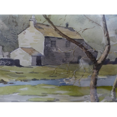 336 - SAM CHADWICK (1902-1992) RIVER SCENE WITH A STONE COTTAGE, WATERCOLOUR, SIGNED, 27X40CM, FRAMED AND ... 