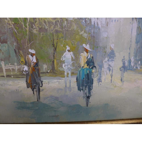 347 - ROD ANSTON (?) CONTINENTAL STREET SCENE, OIL ON CANVAS, SIGNED, 59X90CM, FRAMED