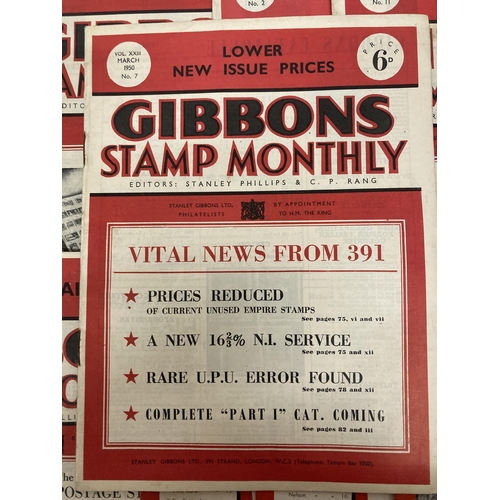 333 - A QUANTITY OF GIBBONS STAMP MONTHLY 1949 - 1956 COLLECTION OF 24 PHILATELIC MAGAZINES IN USED CONDIT... 