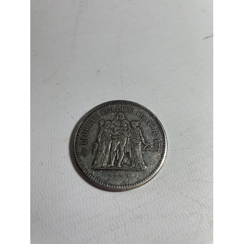 340 - FRANCE , 1876 50 FRANC SILVER COIN