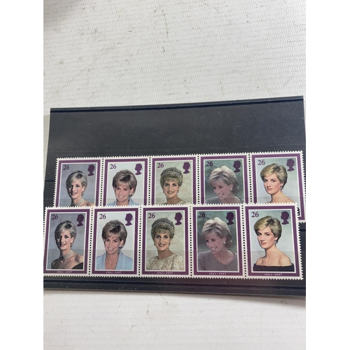 357 - TWO NH MINT STRIPS OF GREAT BRITAIN PRINCESS OF WALES STAMPS TOGETHER WITH A CASED PRINCESS DIANA GO... 