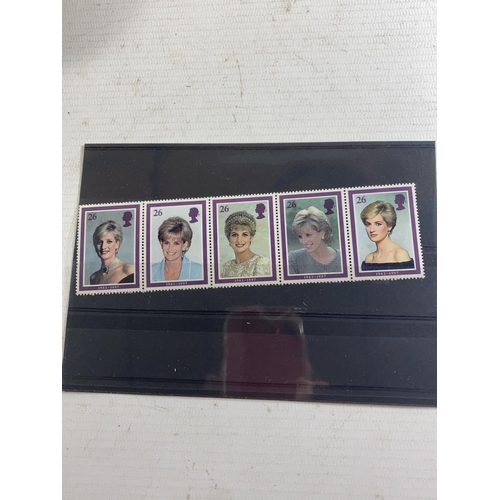 357 - TWO NH MINT STRIPS OF GREAT BRITAIN PRINCESS OF WALES STAMPS TOGETHER WITH A CASED PRINCESS DIANA GO... 