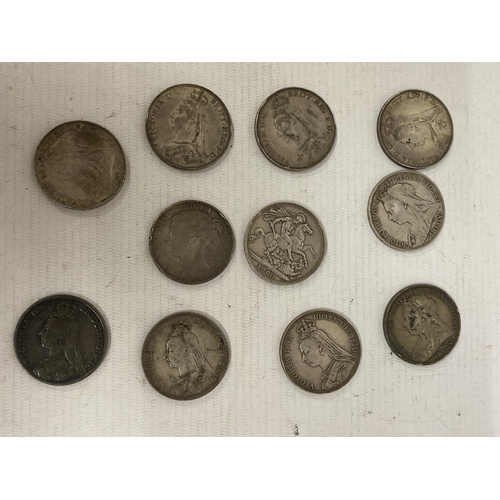 365 - A SELECTION OF 11 , QUEEN VICTORIA , SILVER CROWNS , DATED : 1847 , 1889 X 2 , 1890 X 2 , 1892 X 2 ,... 