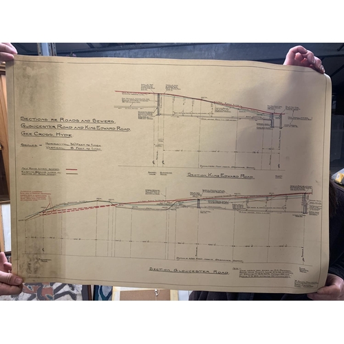 317 - A VINTAGE BUTLEY PARK ESTATE LONGITUDINAL SECTION OF LINE OF ROAD AND SOIL SEWER. GLOUCESTER ROAD AN... 