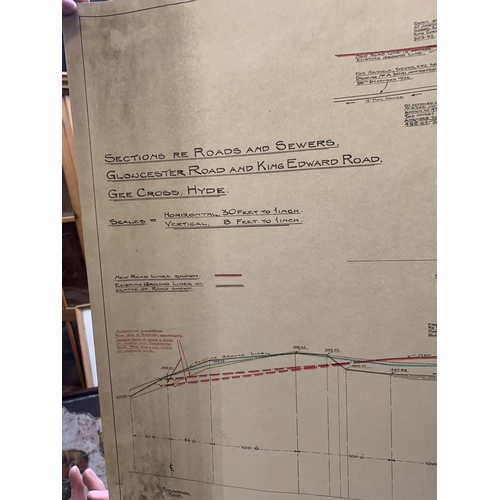 317 - A VINTAGE BUTLEY PARK ESTATE LONGITUDINAL SECTION OF LINE OF ROAD AND SOIL SEWER. GLOUCESTER ROAD AN... 