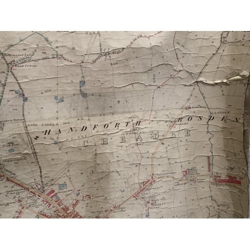 325 - A VINTAGE ORDNANCE MAP OF CHEADLE TO INCORORATE HAZEL GROVE, PLUS A SECOND EDITION 1899 MAP OF DERBY... 