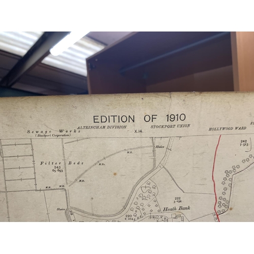 327 - AN ANTIQUARAIN ORDNANCE SURVEY 1921 MAP OF HORWICH END, A 1910 EDITION OF STRETFORD DIVISON, HEATON ... 