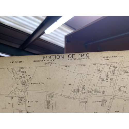 327 - AN ANTIQUARAIN ORDNANCE SURVEY 1921 MAP OF HORWICH END, A 1910 EDITION OF STRETFORD DIVISON, HEATON ... 