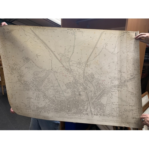 327 - AN ANTIQUARAIN ORDNANCE SURVEY 1921 MAP OF HORWICH END, A 1910 EDITION OF STRETFORD DIVISON, HEATON ... 