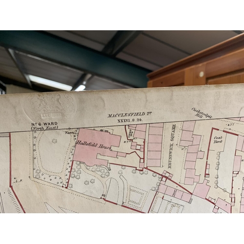 328 - A COLOURED ORDNANCE SURVEY MAP FROM 1872 NUMBER 1 WARD ( HURDSFIELD ), CHESHIRE. AN 1874 COLOURED MA... 