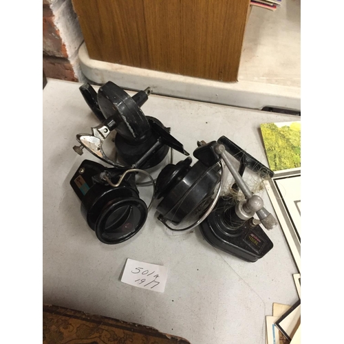 501A - THREE FISHING REELS TO INCLUDE WINFIELD 333, GARATE MITCHE ETC.,