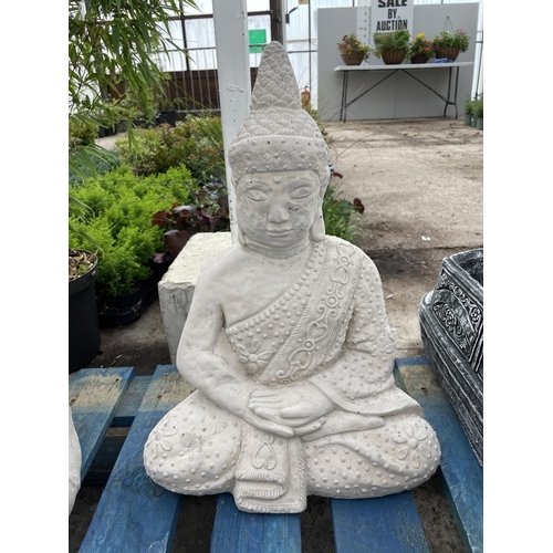 242 - A CONCRTETE GARDEN ORNAMENT IN THE FORM OF A  BUDDHA 46CM TALL NO VAT