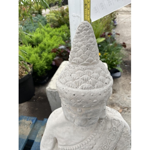 242 - A CONCRTETE GARDEN ORNAMENT IN THE FORM OF A  BUDDHA 46CM TALL NO VAT