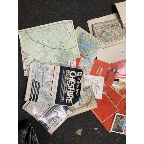 342 - A COLLECTION OF VINTAGE ORDNACE SURVEY AND MICHELIN MAPS, ETC