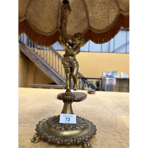 72 - A VINTAGE ORMOLU GILT CHERUB TABLE LAMP AND SHADE