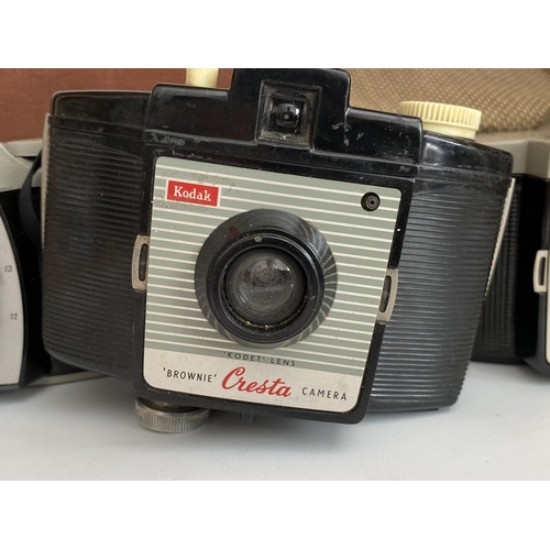 115 - THREE VINTAGE KODAK CAMERAS - BROWNIE 44A, CRESTA AND CRESTA 3