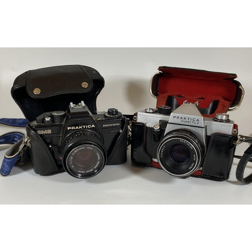 125 - TWO VINTAGE CASED PRAKTICA CAMERAS - PRAKTICA BMS ELECTRONIC FITTED WITH CARL ZEISS JENA DDR 50MM, P... 