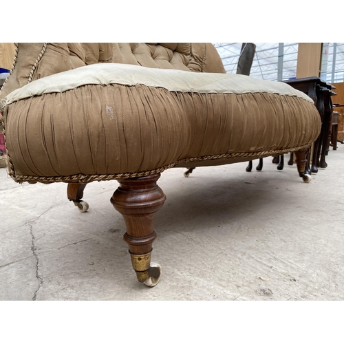 2797 - A VICTORIAN SPRUNG AND UPHOLSTERED SERPENTINE FRONTED COUCH ON CLARKE & CUMMINS BRASS AND PORCELAIN ... 