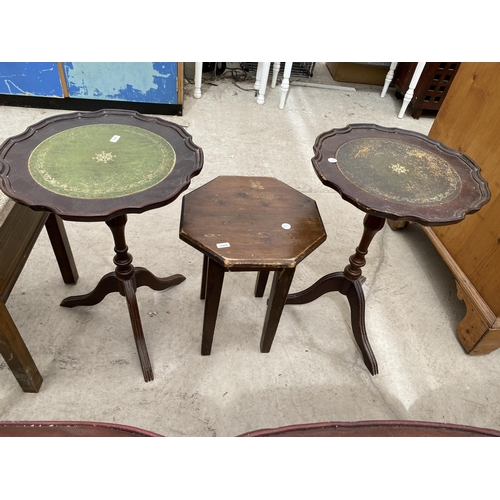 2799 - AN INLAID PIANO STOOL, TWO WINE TABLES, OCTAGONAL OCCASIONALTABLE, SQUARE BOX COMMODE AND CD RACK