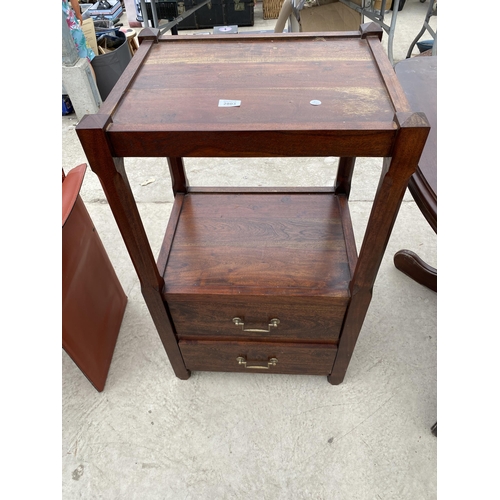 2803 - A MODERN HARDWOOD OPEN STAND WITH TWO DRAWERS TO BASE 22