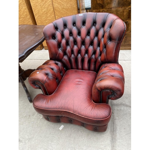 2805 - AN OXBLOOD LEATHER CHESTERFIELD EASY CHAIR