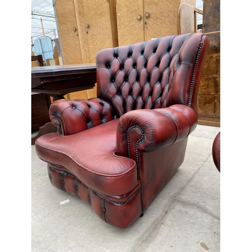 2805 - AN OXBLOOD LEATHER CHESTERFIELD EASY CHAIR